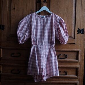 Vintage one piece soft red and white gingham